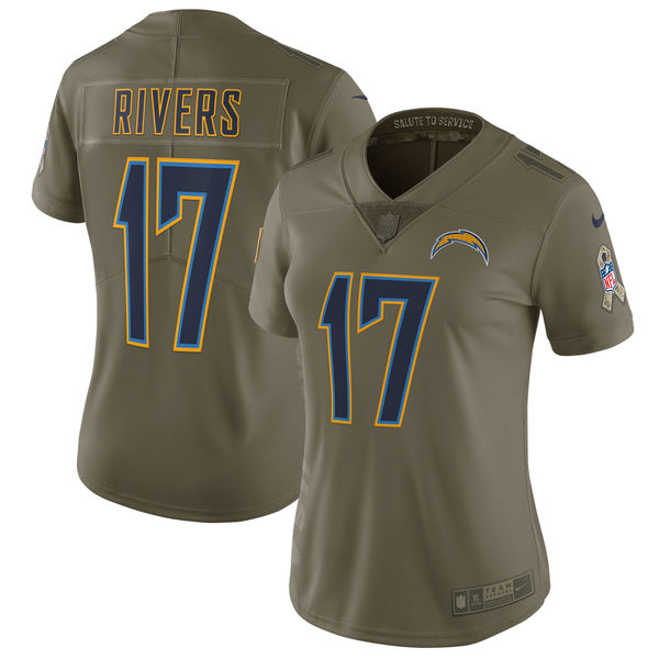 Women Los Angeles Chargers #17 Rivers Nike Olive Salute To Service Limited NFL Jerseys->women nfl jersey->Women Jersey